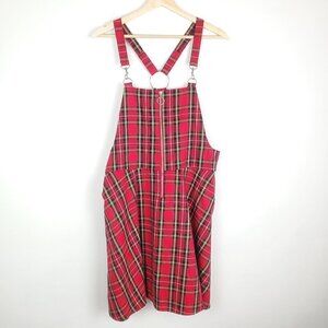 Hot Topic Large Tartan Plaid‎ Overall Dress Pockets Grunge Punk Silver Hardware